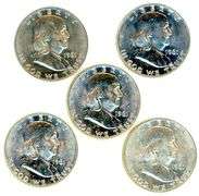 5 BU Franklin Half Dollars from 1961-D