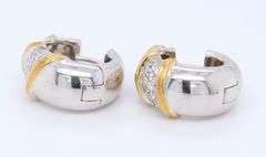 Roberto Coin White and Yellow Gold Diamond Hoop Earrings