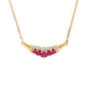 14K Yellow Gold Natural Oval Ruby Diamond Halo Chain Necklace