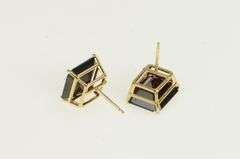 14K Yellow Gold Emerald Cut Garnet Solitaire Vintage Stud Earrings