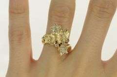 14K Yellow Gold Diamond Ornate Floral Cluster Statement Ring