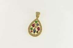 14K Yellow Gold Ctw Emerald Ruby Sapphire Diamond Pendant