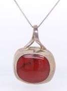 Vintage 925 Sterling Silver Mexico Signed Coral Pendant on Box Chain Necklace