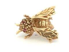 14K Yellow Gold Bumble Honey Bee Vintage Pollinator Nature Pin/Brooch