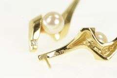 14K Yellow Gold Pearl Diamond Accent Swirl Drop Vintage Earrings