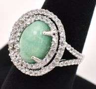 Gorgeous  6.50CTS Natural Emerald & 1.50CTW White Topaz Ring in Sterling Silver