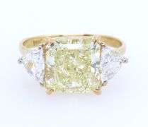 GIA Certified 4.02ct Fancy Light Yellow Internally Flawless Radiant Diamond and 1.50ctw White Trillion Diamond Three Stone Engagement Ring in 18K