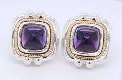 Tiffany & Co Amethyst Cab Silver and Gold Earrings