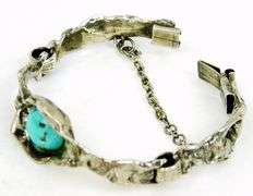 Superb Brutalist Sterling Turquoise Bracelet