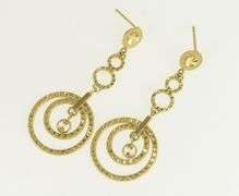 14K Yellow Gold Circle Dangle Layered Look Textured Dangle Earrings