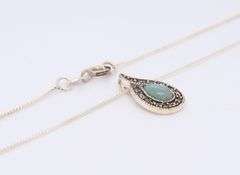 Vintage 925 Sterling Silver Jade and Marcasite Pendant on Chain