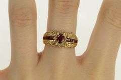 14K Yellow Gold Natural Ruby Diamond Halo Engagement Ring