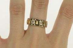 14K Yellow Gold Diamond Watch Chain Pattern Wedding Band Ring