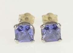 10K White Gold Princess Cut Iolite Solitaire Square Stud Earrings