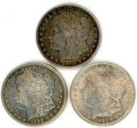 3 Different Morgan Silver Dollars: 1878-S, 1889, & 1921