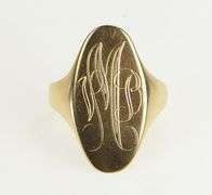 14K Yellow Gold V M B Cursive Monogram Initial Signet Ring
