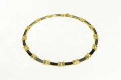 14K Yellow Gold Black Onyx Inlay Diamond Ornate Statement Necklace