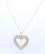 Sparkling Yellow Gold Double Halo Diamond Heart Shaped Pendant on Chain