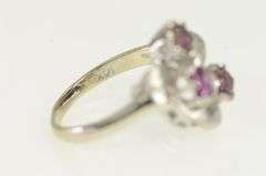 14K White Gold 1950's Vintage Rhodolite Garnet Ornate Leaf Ring