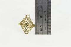 14K Yellow Gold Ornate Scroll Filigree Vintage Statement Ring