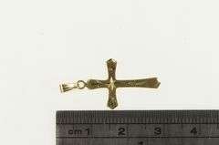 14K Yellow Gold Diamond Inset Retro Cross Christ Faith Charm/Pendant