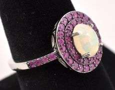 Radiant 2.3CTS Opal & 0.96CTW Ruby Ring in Sterling Silver