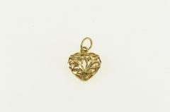 14K Yellow Gold Diamond Cut Filigree Puffy Heart Love Charm/Pendant