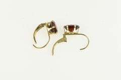 14K Yellow Gold Oval Garnet Solitaire Vintage Classic Lever Earrings