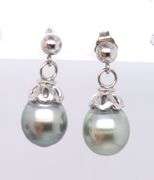 925 Sterling Silver Grey Parl Lariat Necklace with Pearl Dangle Earrings