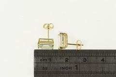 14K Yellow Gold Emerald Cut Aquamarine Solitaire Stud Earrings
