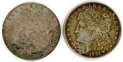 2 Different Morgan Silver Dollars: 1889 & 1921