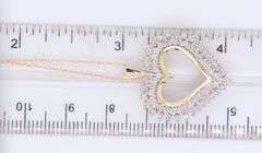 Sparkling Yellow Gold Double Halo Diamond Heart Shaped Pendant on Chain
