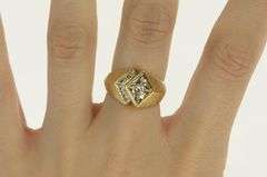 14K Yellow Gold Squared Diamond Vintage Geometric Statement Ring
