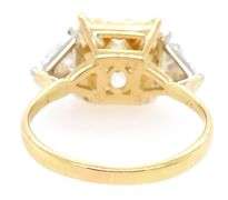 GIA Certified 4.02ct Fancy Light Yellow Internally Flawless Radiant Diamond and 1.50ctw White Trillion Diamond Three Stone Engagement Ring in 18K