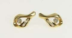 14K Yellow Gold Diamond Baguette Loop Twist Design Stud Earrings