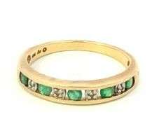 10K Yellow Gold Diamond Emerald Vintage Wedding Band Ring