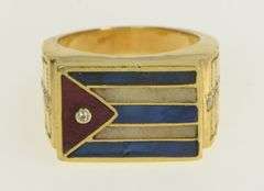18K Yellow Gold Diamond Puerto Rico Flag Enamel Men's Ring