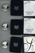 2002, 2003, & 2005 Proof $1 American Silver Eagles. Box/COA