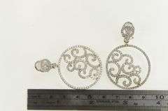 18K White Gold 3.50 Ctw Pave Diamond Ornate Swirl Medallion Earrings