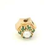 14K Yellow Gold Victorian Pearl Emerald Slide Bracelet Charm/Pendant