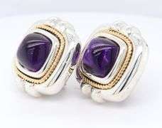 Tiffany & Co Amethyst Cab Silver and Gold Earrings