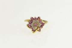 14K Yellow Gold Diamond Ruby Ornate Flower Cluster Vintage Ring