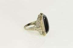 14K Yellow Gold Art Deco Black Onyx Filigree Statement Ring