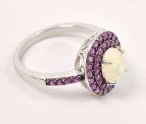 Radiant 2.3CTS Opal & 0.96CTW Ruby Ring in Sterling Silver