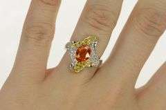 14K White Gold Fire Opal Pave Yellow & White Diamond Ring