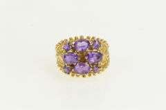 14K Yellow Gold Ornate Retro Amethyst Statement Cluster Ring