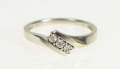 10K White Gold Vintage Three Stone Bypass Statement Ring