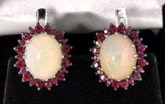 Sensational 7.60CTW Opal & 1.98CTW Ruby Earrings in Sterling Silver