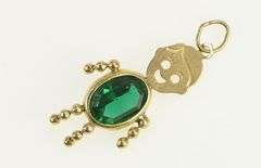 14K Yellow Gold May Birthstone Baby Syn. Emerald Boy Charm/Pendant