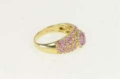 14K Yellow Gold Pink Sapphire Diamond Pave Engagement Ring
